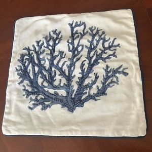 Blue and white coral print 20” x 20” pillow cover